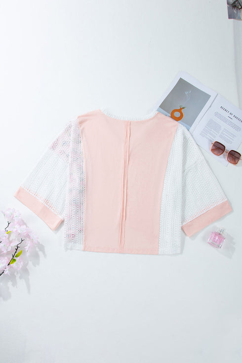 Boho Mixed Media Lace And Floral Print Top