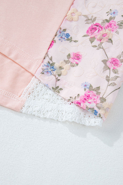 Boho Mixed Media Lace And Floral Print Top