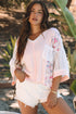 Boho Mixed Media Lace And Floral Print Top