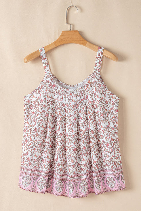 Boho Mixed Print Wide Strap Tank Top