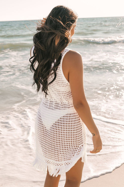 Boho Open Knit Tie Waist Mini Cover Up