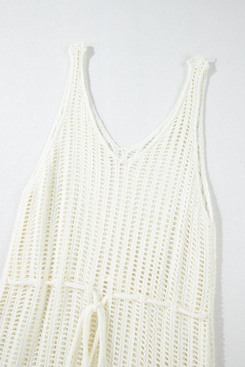 Boho Open Knit Tie Waist Mini Cover Up