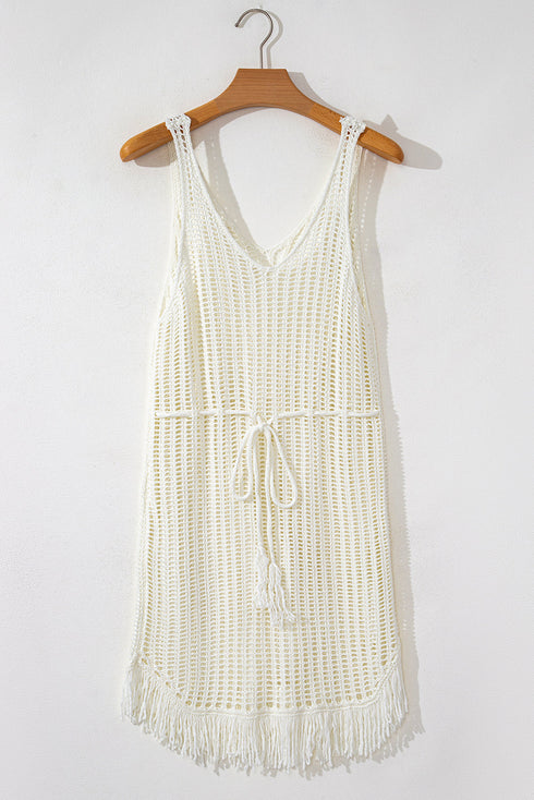 Boho Open Knit Tie Waist Mini Cover Up