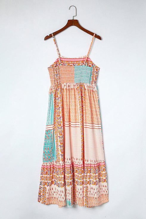 Boho Patchwork Print Square Neck Sundress