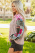Boho Patchwork Print Tie Neck Bubble Sleeve Blouse