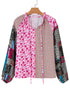 Boho Patchwork Print Tie Neck Bubble Sleeve Blouse