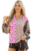 Boho Patchwork Print Tie Neck Bubble Sleeve Blouse