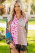 Boho Patchwork Print Tie Neck Bubble Sleeve Blouse