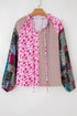 Boho Patchwork Print Tie Neck Bubble Sleeve Blouse