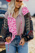 Boho Patchwork Print Tie Neck Bubble Sleeve Blouse