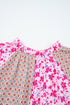 Boho Patchwork Print Tie Neck Bubble Sleeve Blouse