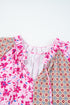 Boho Patchwork Print Tie Neck Bubble Sleeve Blouse