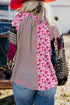 Boho Patchwork Print Tie Neck Bubble Sleeve Blouse