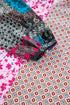 Boho Patchwork Print Tie Neck Bubble Sleeve Blouse