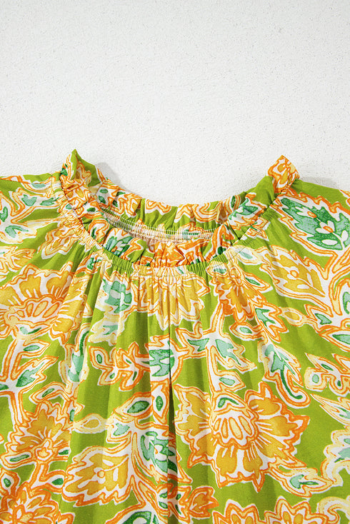 Boho Patchwork Puff Sleeve Paisley Blouse