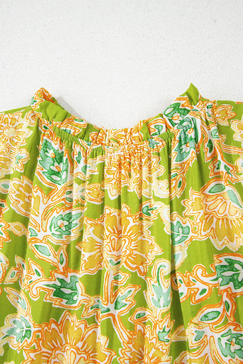 Boho Patchwork Puff Sleeve Paisley Blouse