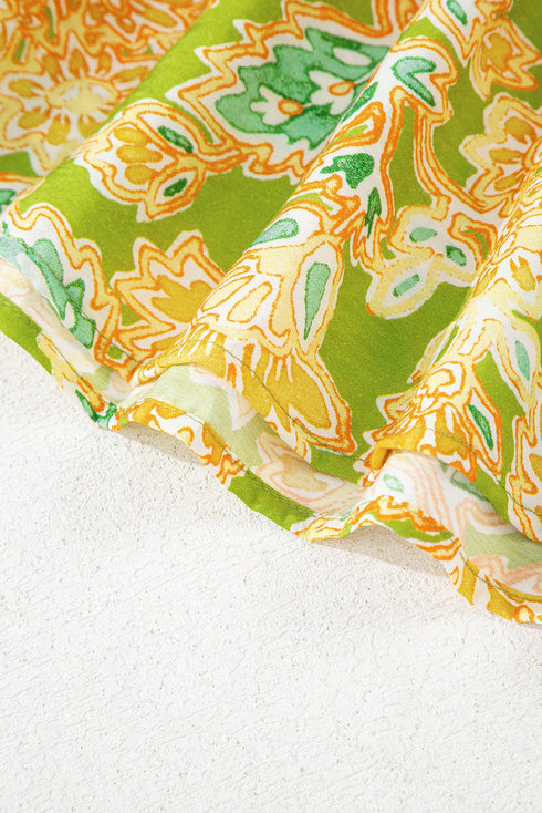 Boho Patchwork Puff Sleeve Paisley Blouse