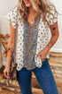 Boho Pattern Flutter Sleeve Paisley Trim Button Down Relaxed Blouse