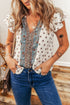Boho Pattern Flutter Sleeve Paisley Trim Button Down Relaxed Blouse