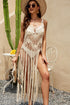 Boho Pointelle Crochet Sleeveless Fringed Beach Dress