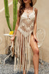 Boho Pointelle Crochet Sleeveless Fringed Beach Dress