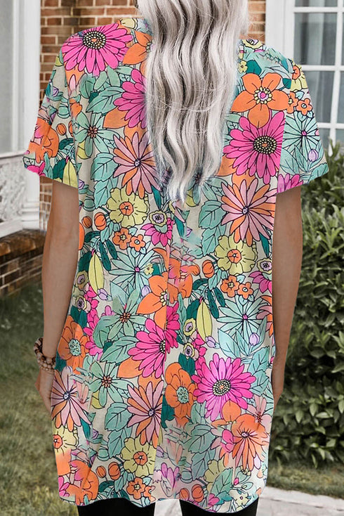 Boho Print Short Sleeve Tunic Top