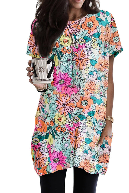 Boho Print Short Sleeve Tunic Top