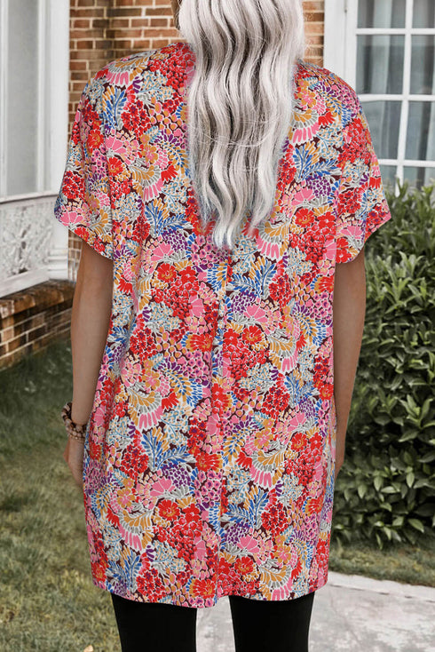 Boho Print Short Sleeve Tunic Top
