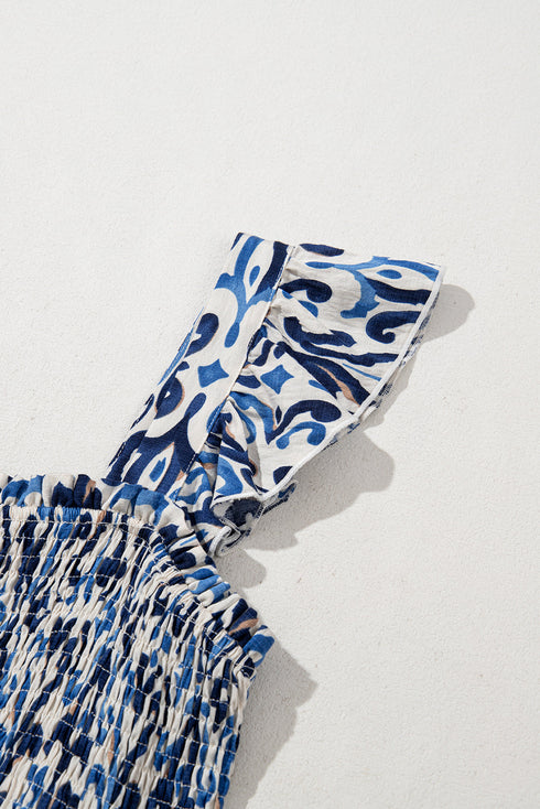 Boho Print Smocked High Waist Maxi Dress