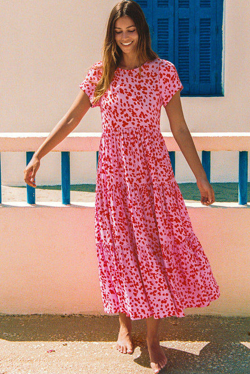 Boho Printed Short Sleeve Flare Tiered Dress