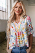 Boho Ruffle V Neck Floral Embroidered Blouse