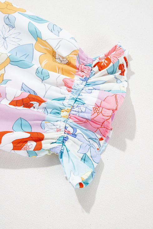 Boho Ruffle V Neck Floral Embroidered Blouse