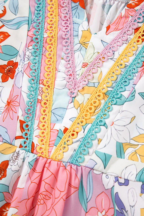 Boho Ruffle V Neck Floral Embroidered Blouse