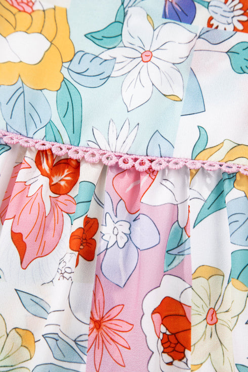 Boho Ruffle V Neck Floral Embroidered Blouse