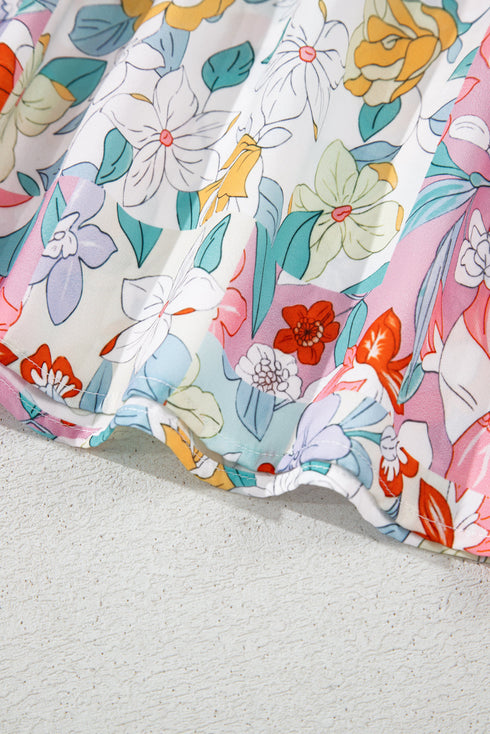 Boho Ruffle V Neck Floral Embroidered Blouse