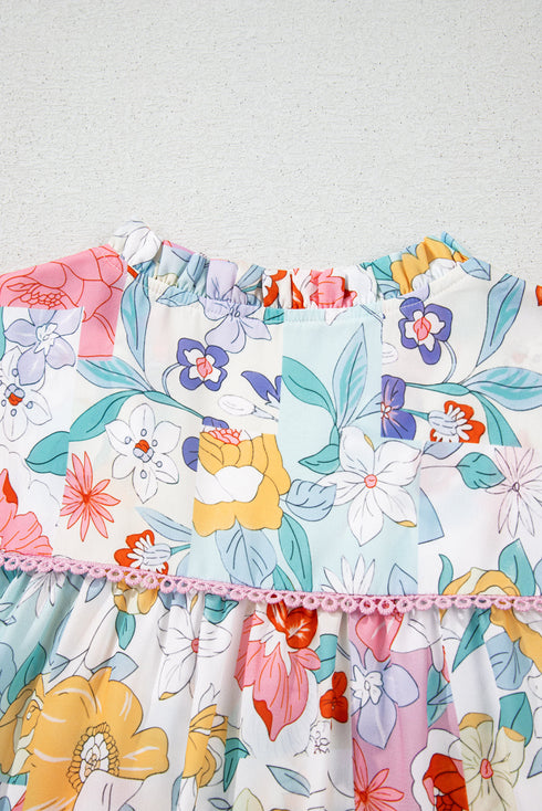 Boho Ruffle V Neck Floral Embroidered Blouse