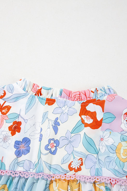 Boho Ruffle V Neck Floral Embroidered Blouse