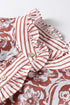 Boho Scroll Print Ruffled Placket Long Sleeve Blouse