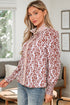 Boho Scroll Print Ruffled Placket Long Sleeve Blouse