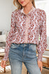 Boho Scroll Print Ruffled Placket Long Sleeve Blouse