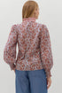 Boho Scroll Print Ruffled Placket Long Sleeve Blouse
