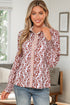 Boho Scroll Print Ruffled Placket Long Sleeve Blouse