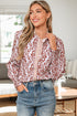 Boho Scroll Print Ruffled Placket Long Sleeve Blouse