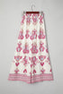 Boho Shirred Waist Wide Leg Flowy Pants in Rose Print