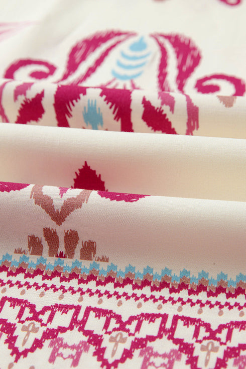 Boho Shirred Waist Wide Leg Flowy Pants in Rose Print