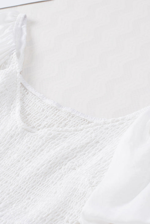 Boho Solid Shirred Ruffle Mini Dress