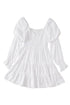 Boho Solid Shirred Ruffle Mini Dress