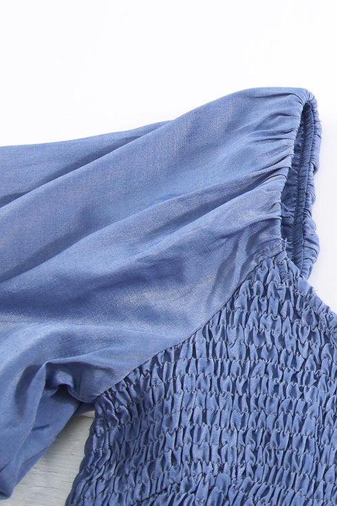 Boho Solid Shirred Ruffle Mini Dress