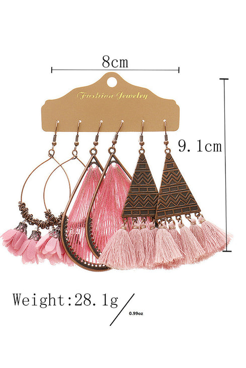 Boho Tassel Fringe Geometric Floral Dangle Earring Set