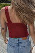 Boho Textured Cable V Neck Sleeveless Knit Tank Top